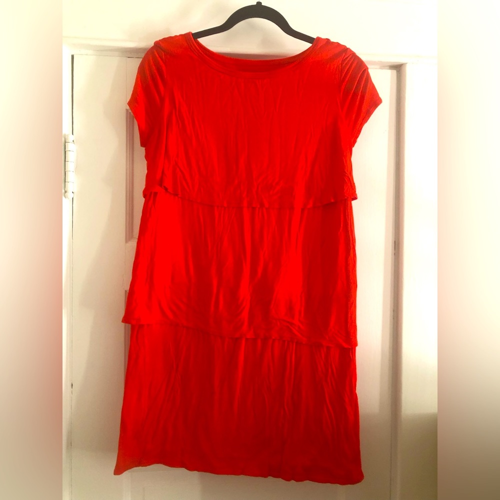 Ann Taylor Red, tiered dress. Casual, not fitted style.